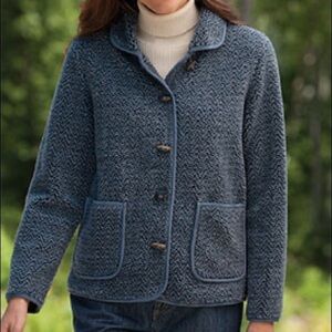 Orvis Black & Brown Chevron Berber‎ Sherpa Toggle Button Fleece Jacket Sz M